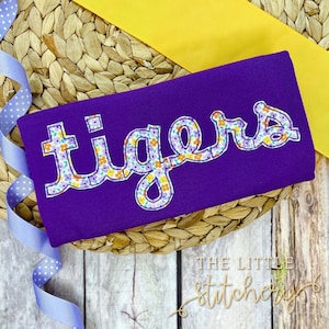 Tigers Script Applique Shirt | Girl Tiger Football Tailgating Outfit | Custom Personalized Kids Toddler Shirt | Louisiana College Team Fan