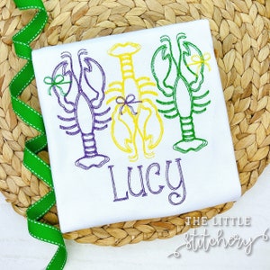 Camisa bordada de lagostim para meninas no Mardi Gras: design Cajun personalizado