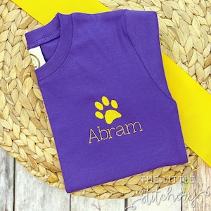 Tiger Paw Mini Football Shirt | Purple and Gold | Louisiana Football Tailgating Outfit | Geaux College Team | Boys Sports Shirt |