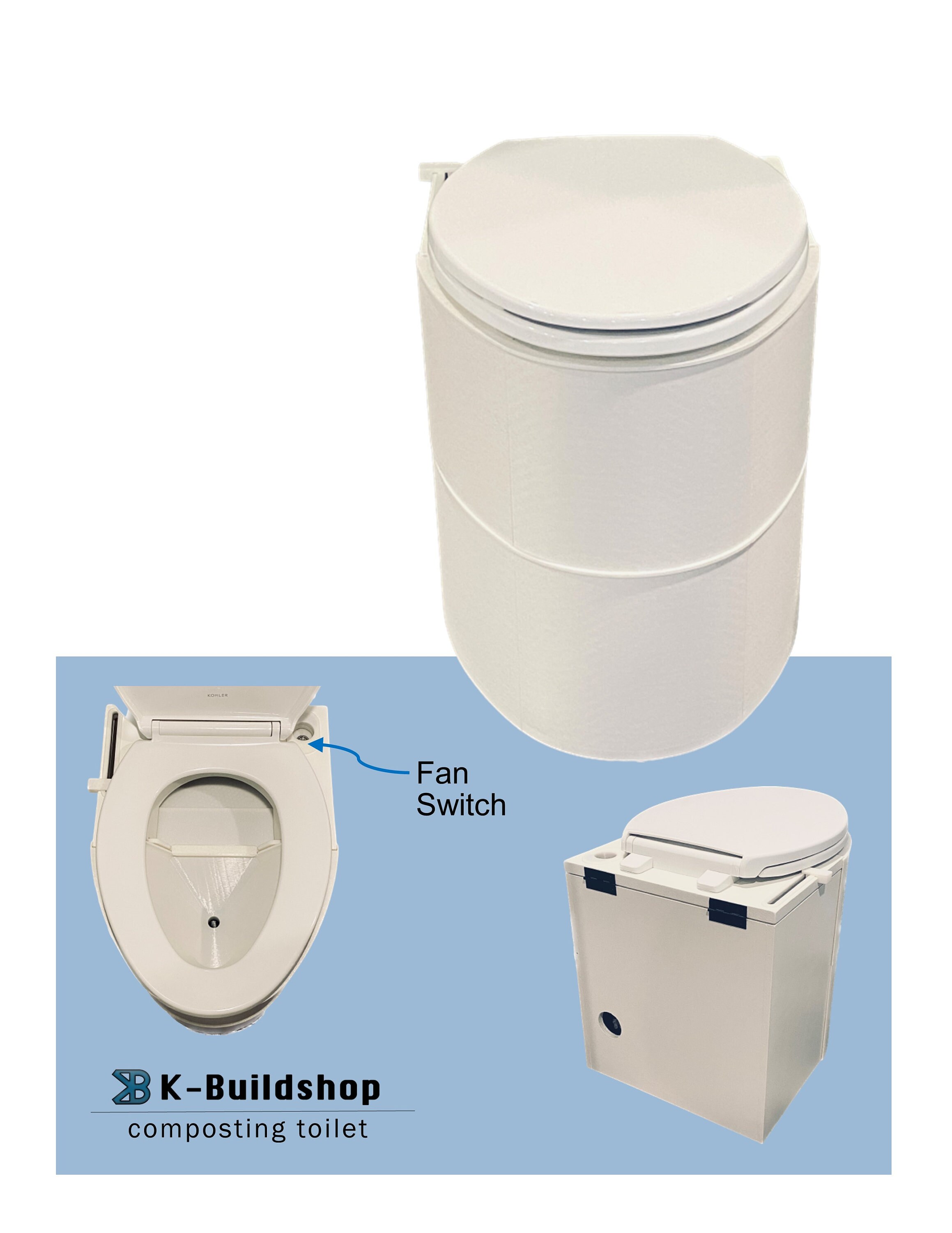 Composting Toilet Compact & Waterless W/ Urine Diverter and Fan for RV