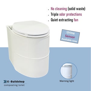 MoLoo I Composting Toilet  w/ urine diverter, fan, closable lid & sensor for RV, camper Van, boats, cabins, etc. No solid waste cleaning