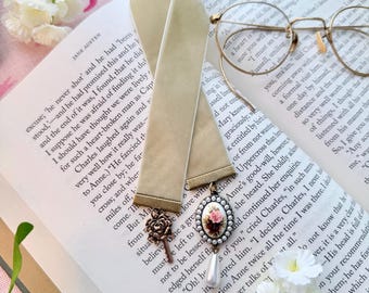 Cottagecore Bookmark | Sage Velvet Ribbon Bookmark | Victorian Inspired Gift | Rose Bookmark | BookBlossomsUS
