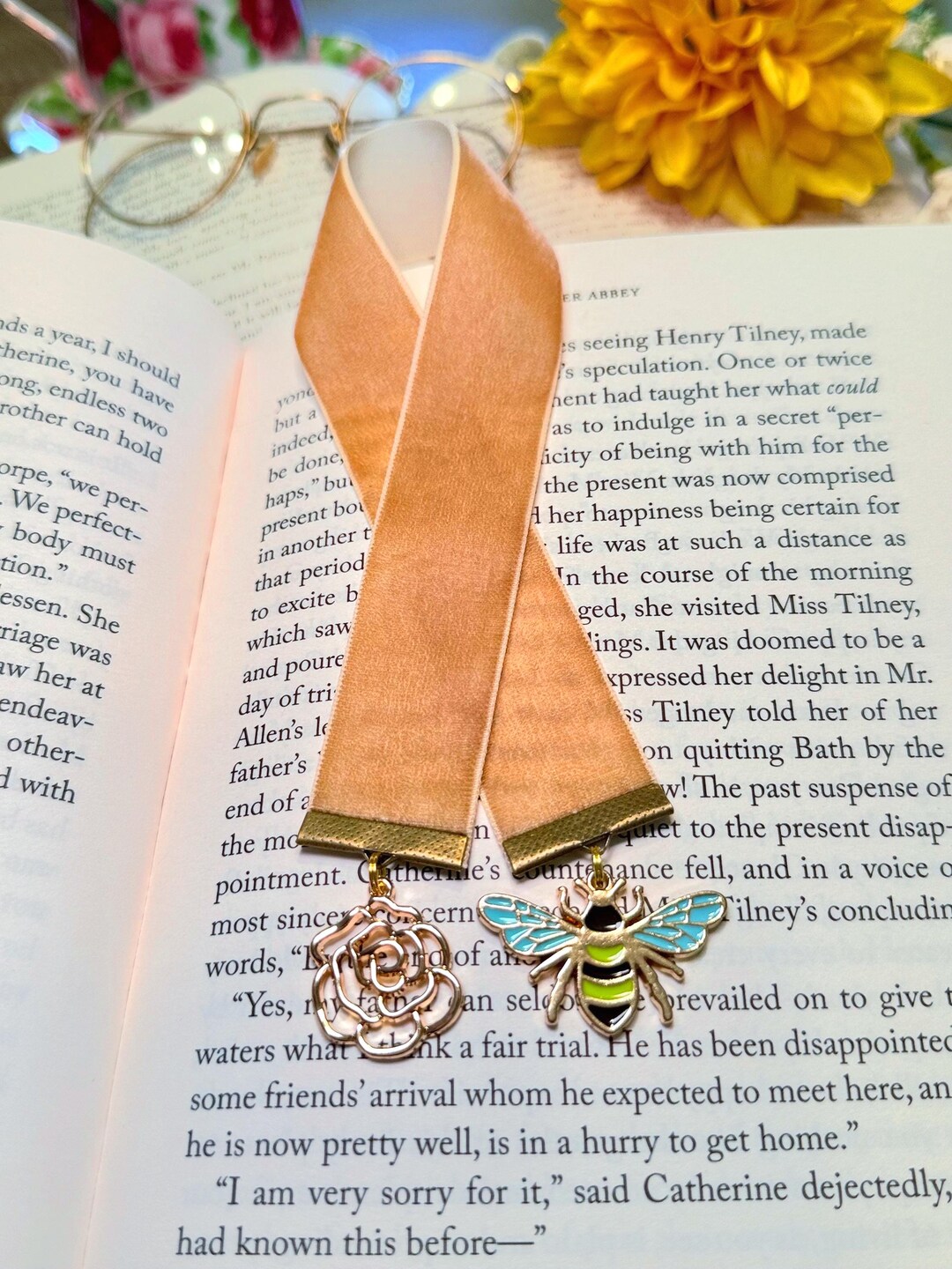Bee Lover Bookmark | Gold Velvet Ribbon Bookmark | Nature Lover Gift ...