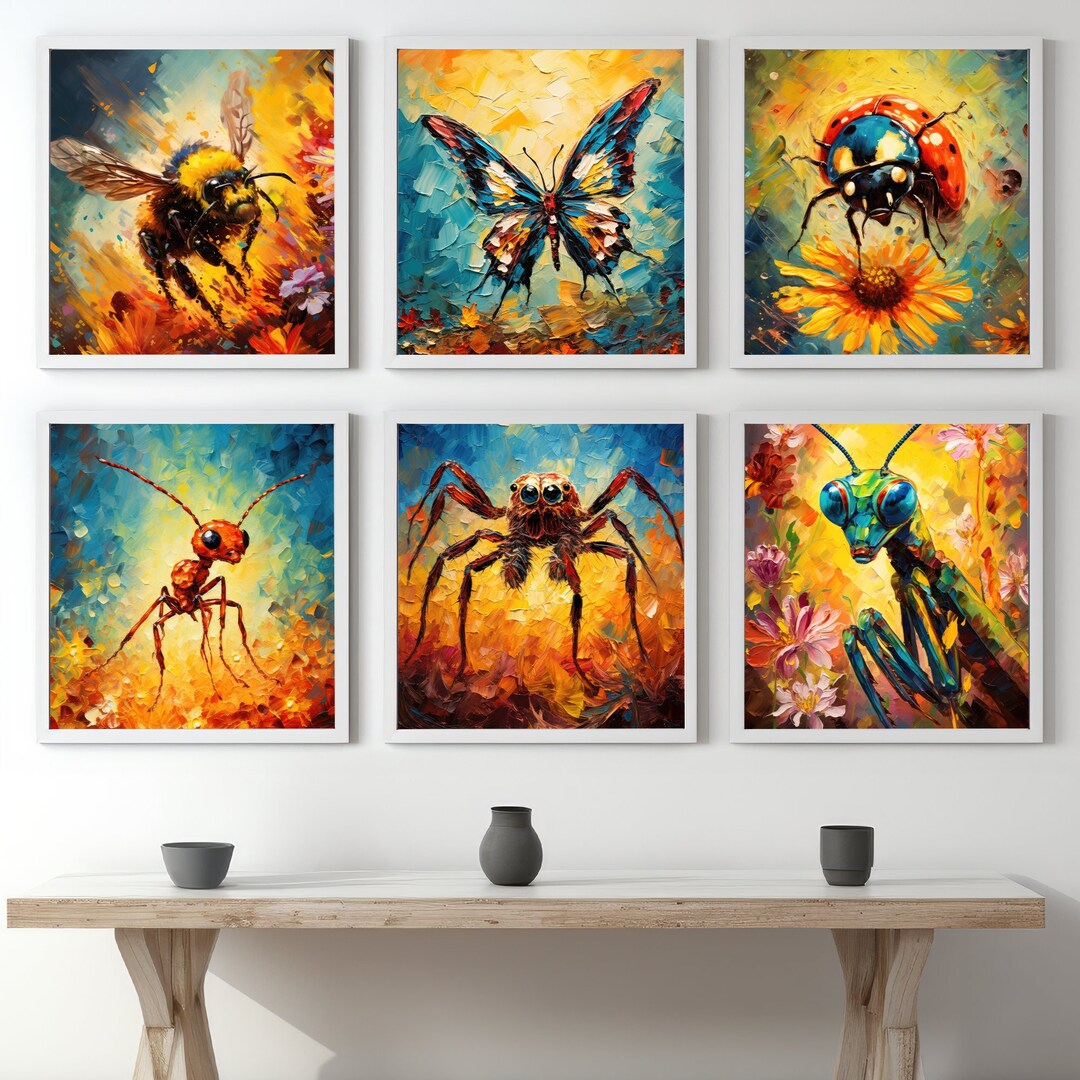 Set of 6 Abstract Insects PRINTABLE ART Praying Mantis Ladybug ...
