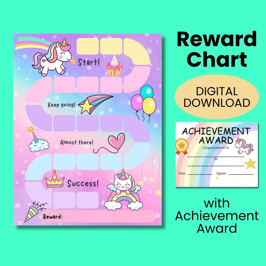 Unicorn Reward Chart for Kids With Printable Achievement Award and Idea ...