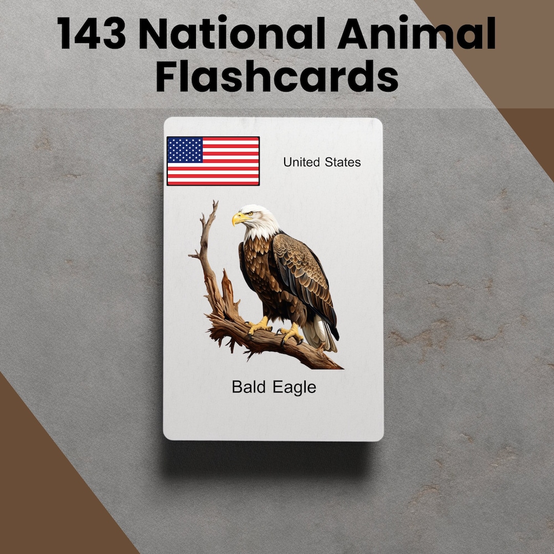 National Animal Digital Printable Flash Cards Learning Tool for