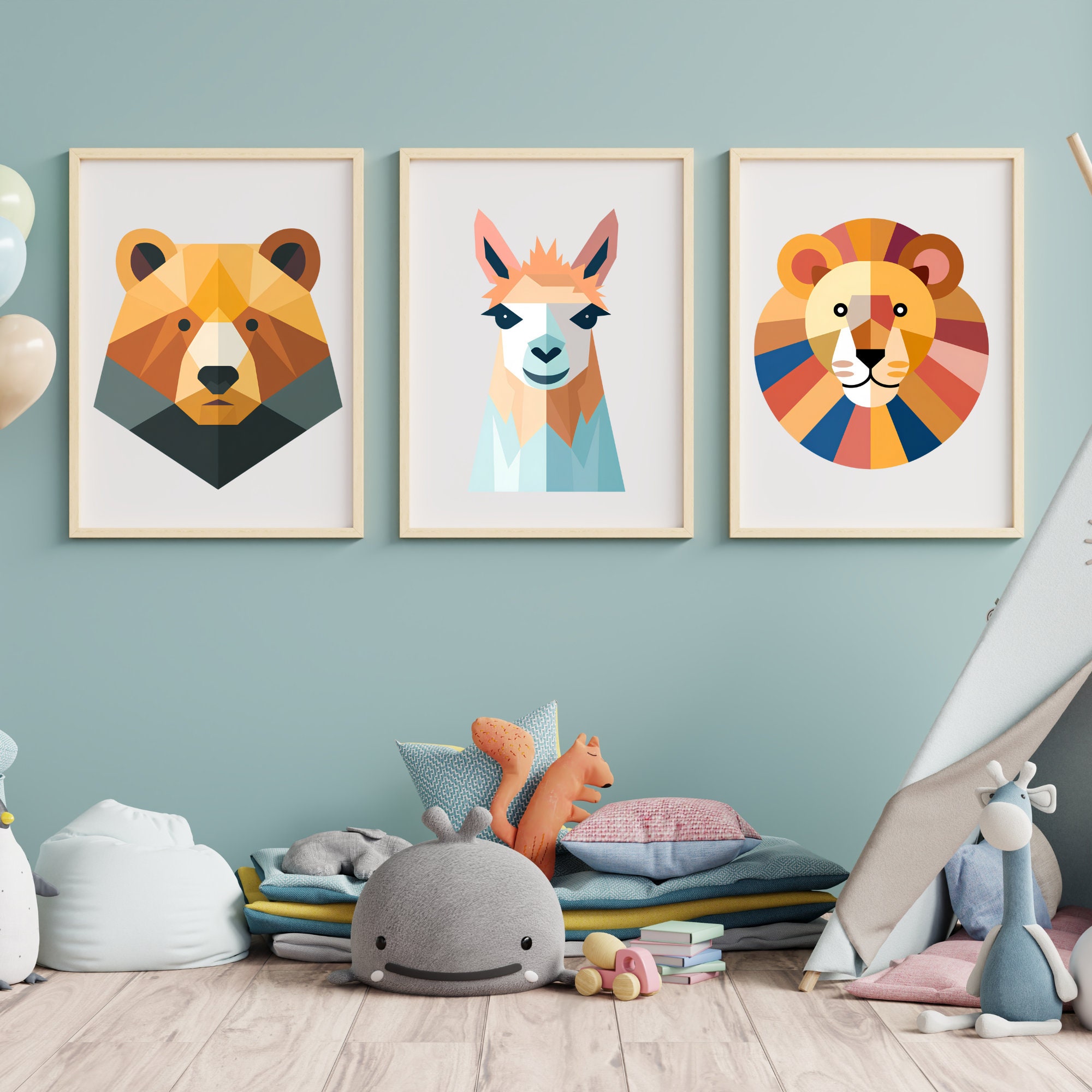 3 Set Animal Nursery Wall Art Printable Wall Art for Kids With Colorful ...