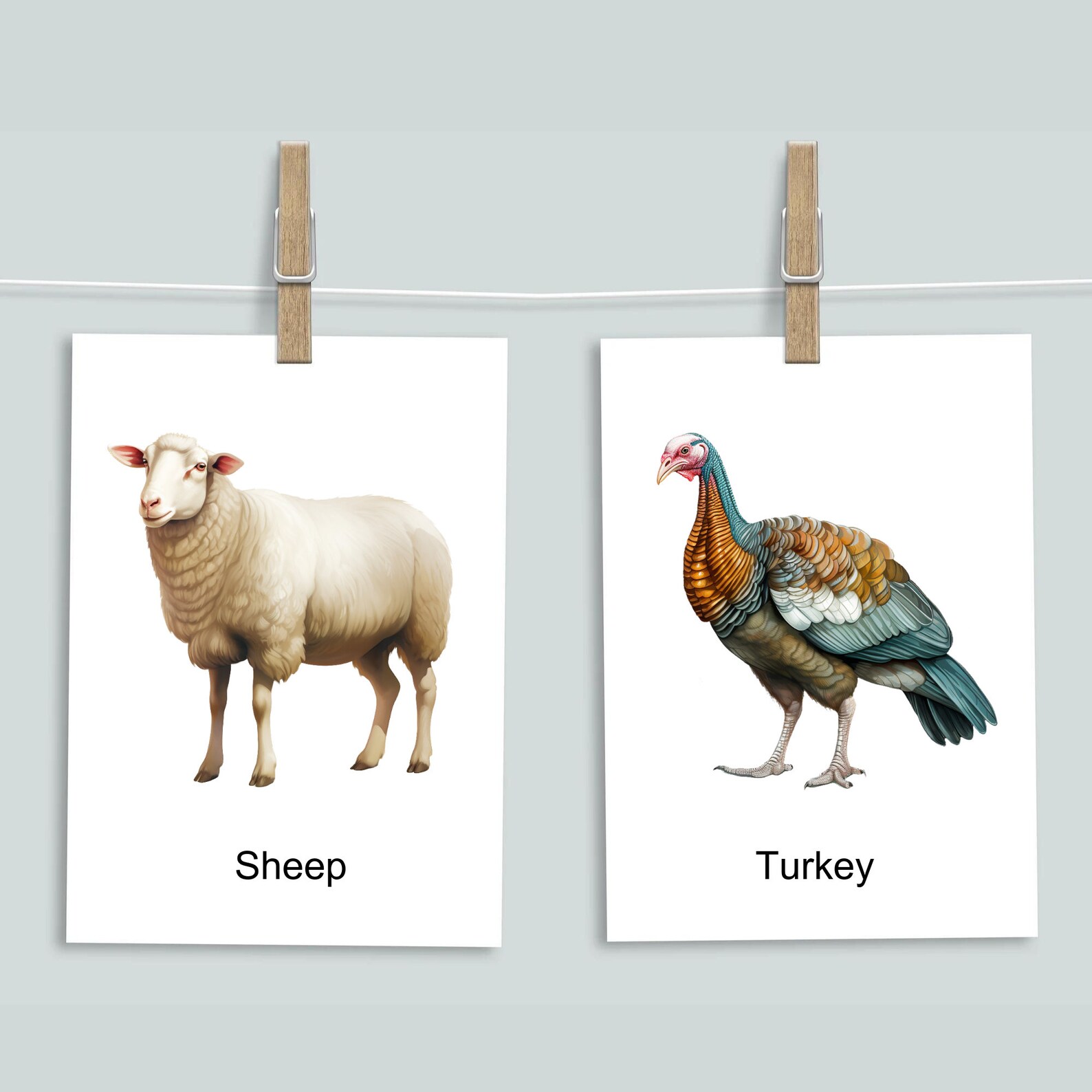 Farm Animal Digital Printable Flash Cards Learning Tool for Education ...