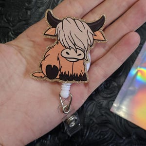 アクリル製ハイランド牛バッジリール/ワークバッジホルダーバッジリール
