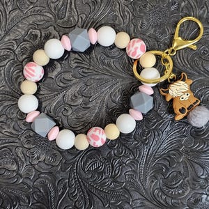 Highland Cow Silicone Beaded Keychain Wristlet | Silicone Keychain