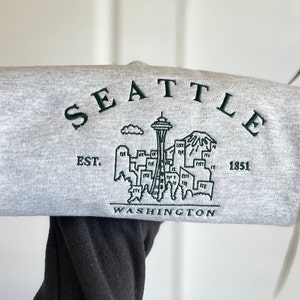 Embroidered Seattle Washington Sweatshirt, Space Needle, Spokane Washington, Forks Washington, Twilight Sweatshirt, Mount Rainier Sweatshirt