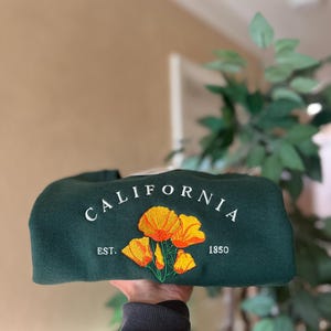 Embroidered California State Poppy Flower Sweatshirt, California Poppy, Golden State Pride Gift, California Poppy Art