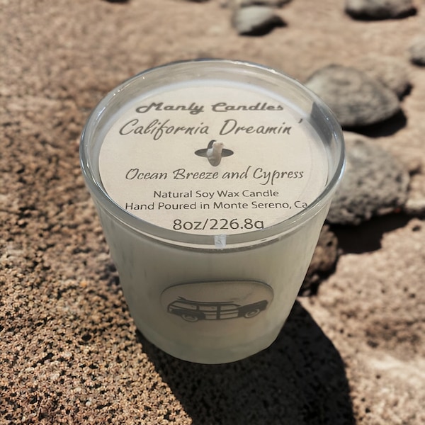 California Dreamin’ (Ocean Breeze and Cypress) 8oz Luxury Candle | Whiskey Glass Candle  Natural Soy | Aromatherapy | Animal Rescue Support