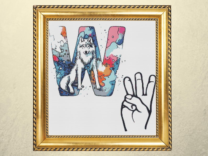 Wolf Alphabet Cross Stitch Pattern PDF | ASL Sign Language Letter W ...