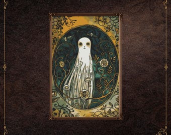 Victorian Floral Ghost Cross Stitch Pattern, Eerie Halloween Embroidery Design, Gothic Samhain PDF, Spooky Instant Download