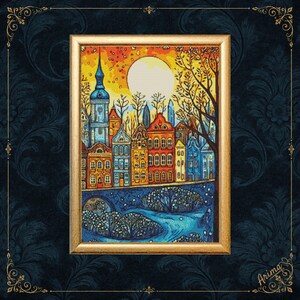 Copenhagen Autumn Cityscape Cross Stitch Pattern – Denmark DIY Craft (PDF Pattern)