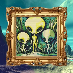 Alien Family Cross Stitch Pattern, Pattern Keeper Compatible, Intricate UFO Design, Advanced Sci-Fi Stitching for Enthusiasts