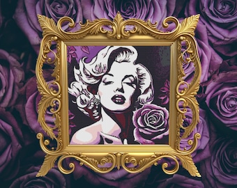Marilyn Monroe Purple Roses Cross Stitch - Vintage Hollywood Embroidery PDF