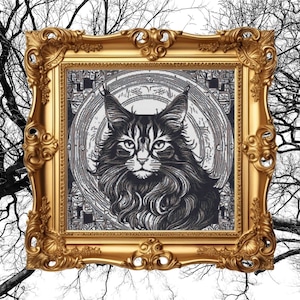 Majestätische Maine Coon Katze Kreuzstich Stickmuster - DIY Katzen Stickerei - Haustier Porträt Handwerk - Grand Feline Nadelspitze - pdf Datei