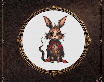 Mystical Woodland Rabbit Cross Stitch Pattern – Fantasy Animal in Cloak, PDF Download, Low Confetti & Pattern Keeper Compatible
