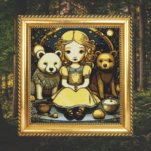 Goldilocks and Two Bears Cross Stitch Pattern - Fairy Tale DIY