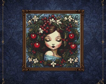 Modèle de point de croix « Fille de Noël » - Broderie festive à faire soi-même (Téléchargement PDF)