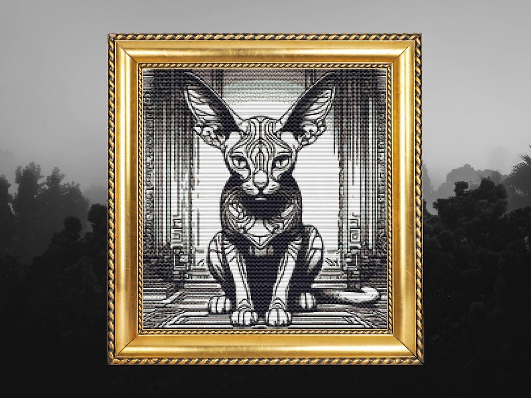 Elegante patrón de punto de cruz de gato Sphynx bordado de gato