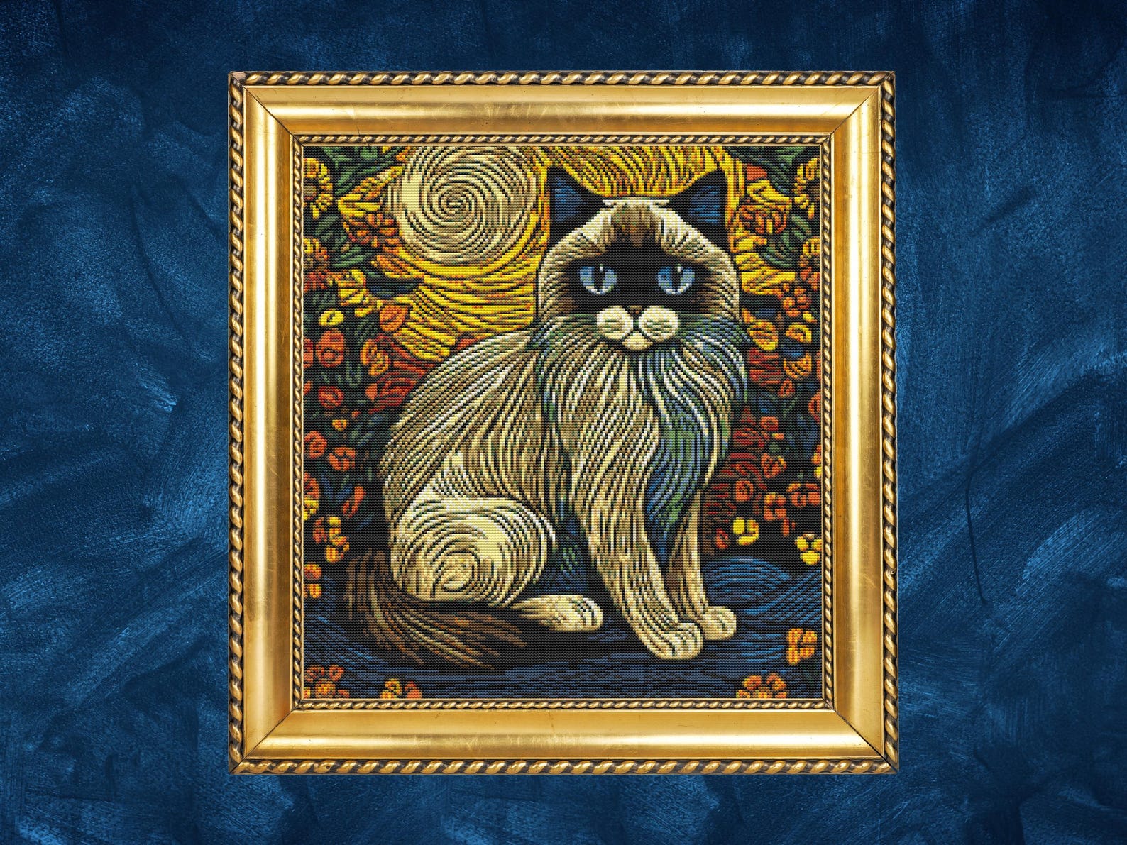 Ragdoll Cat Cross Stitch Pattern PDF | Van Gogh Inspired Fluffy Cat ...