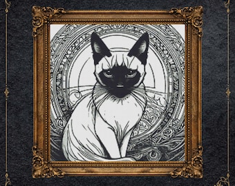 Siamese Cat Cross Stitch Pattern - Feline Portrait Embroidery (PDF file)