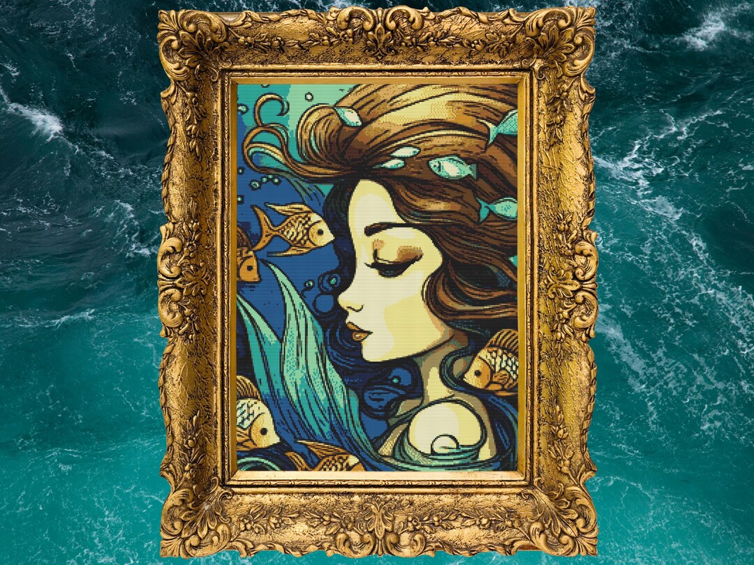 Mermaid Portrait Cross Stitch Pattern Enchanting Underwater Fantasy ...