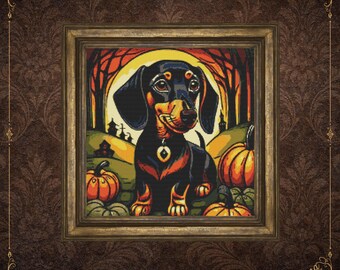 Dachshund Halloween Cross Stitch Pattern | Spooky Wicca Xstitch (PDF)