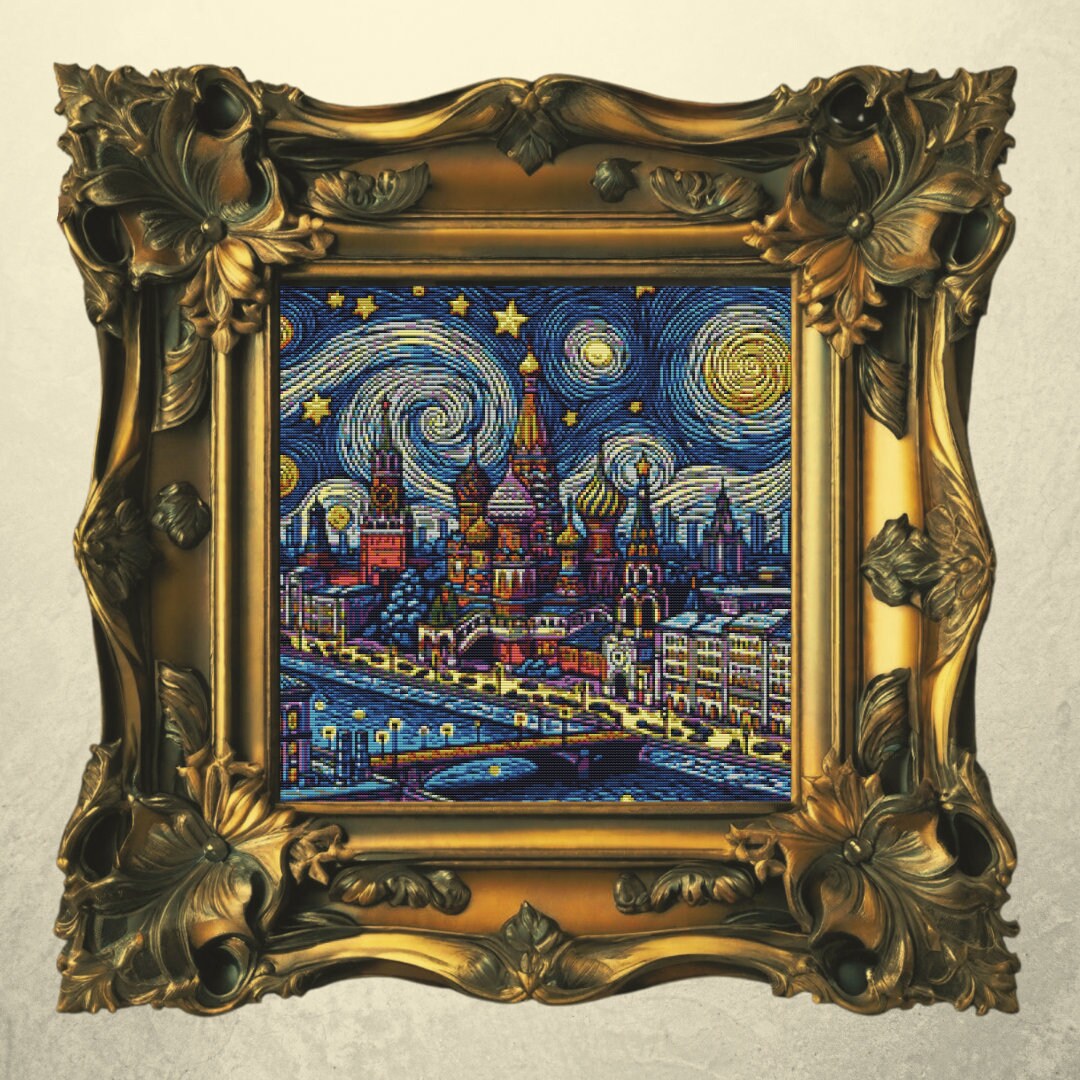 Starry Night Over Moscow Cross Stitch Pattern, Van Gogh Inspired (PDF ...