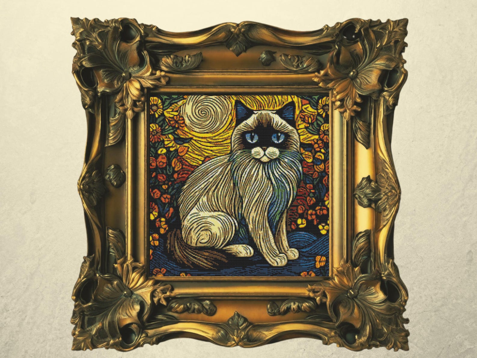 Ragdoll Cat Cross Stitch Pattern PDF | Van Gogh Inspired Fluffy Cat ...