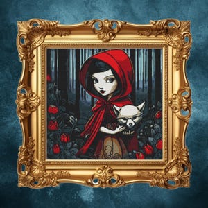 Red Riding Hood and the Wolf Cross Stitch - DIY Fairytale Embroidery - Instant Download PDF - Enchanting Needlework - DMC