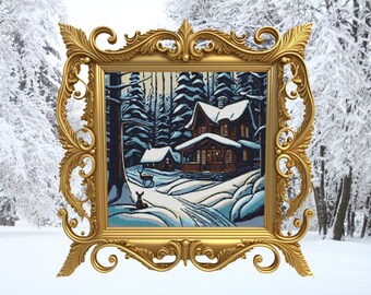 Winter Cabin Deer Cross Stitch Pattern – Festive Needlework (PDF Pattern)