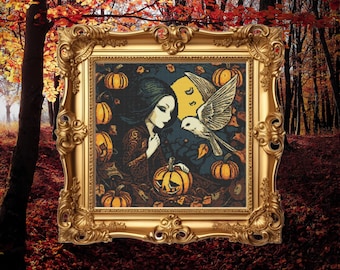 Halloween Owl Witch Cross Stitch Pattern, Fall Pumpkin Decor (PDF Pattern)