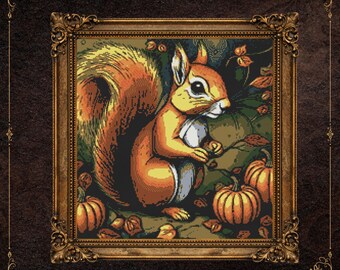 Squirrel & Pumpkins Cross Stitch Pattern | Spooky Halloween (PDF)