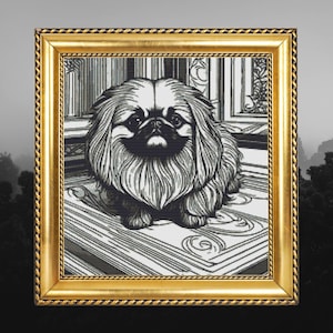 Royal Pekingese Cross Stitch Pattern - Elegant Black and White DIY  - Dog Lover&#39;s Gift