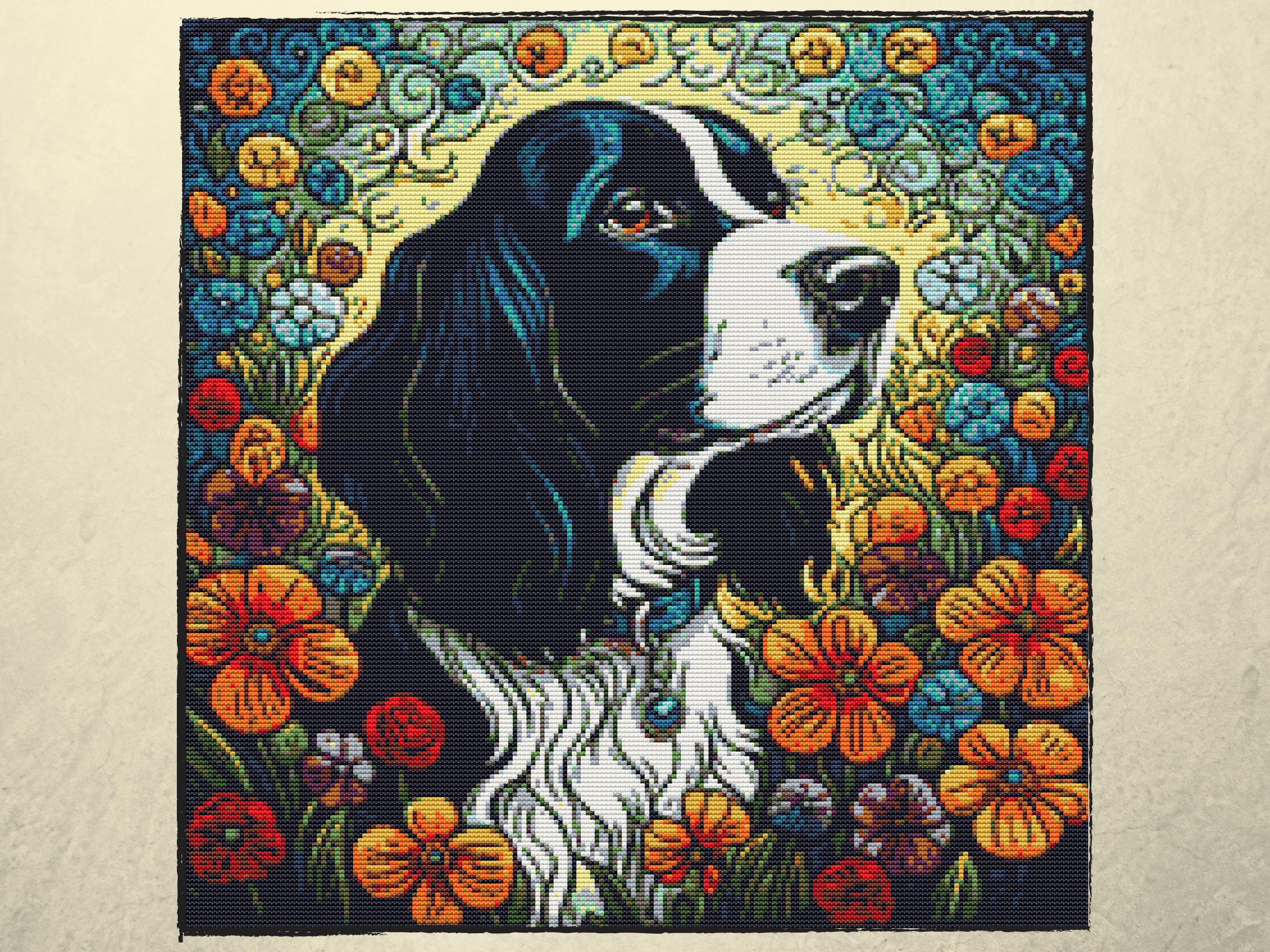 Springer Spaniel Pattern Springer Spaniel Cross Stitch Pattern PDF | Floral Dog Embroidery ...