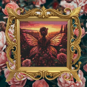 Sunset Butterfly Fairy Cross Stitch Pattern, Enchanting Garden Design, Pattern Keeper Compatible, Mystical Embroidery Art