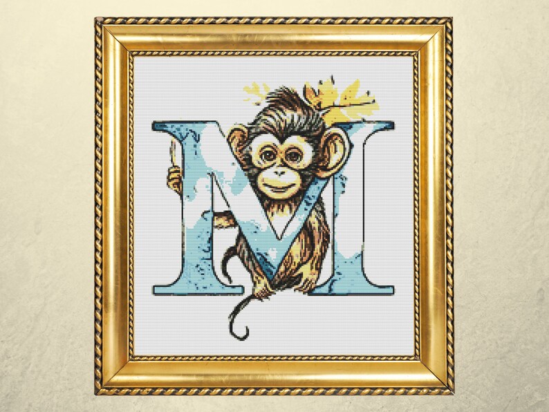Monkey Adding Frame Monkey M Letter Cross Stitch Pattern | Alphabet Embroidery | DIY Home ...