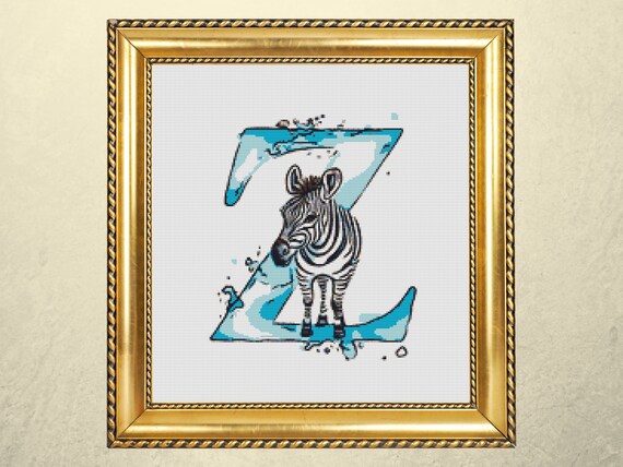 Zebra 'Z' Letter Cross Stitch Pattern | Safari Alphabet (PDF