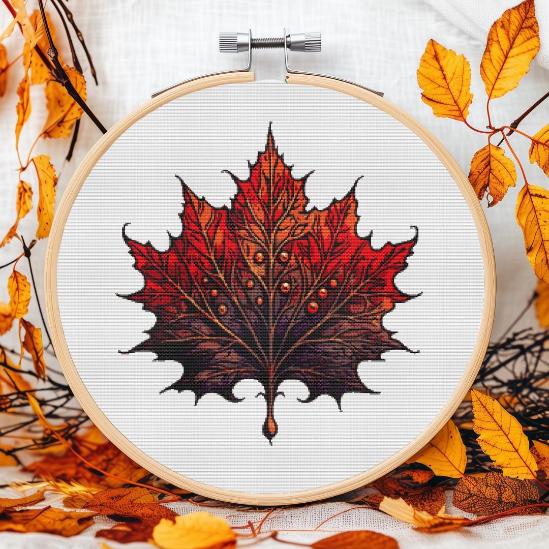 Autumn Maple Leaf Cross Stitch Pattern – Intricate Fall Leaf Design PDF ...