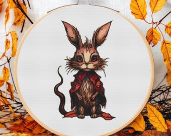 Mystical Woodland Rabbit Cross Stitch Pattern – Fantasy Animal in Cloak, PDF Download, Low Confetti & Pattern Keeper Compatible