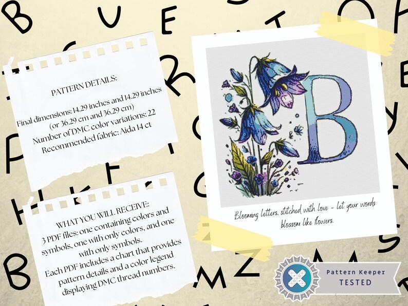 Bellflower Monogram Cross Stitch Pattern – Elegant Floral Letter B ...