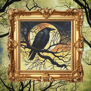 Gothic Krähe Kreuzstich Muster | Gruselige Halloween Dekoration (PDF-Muster)
