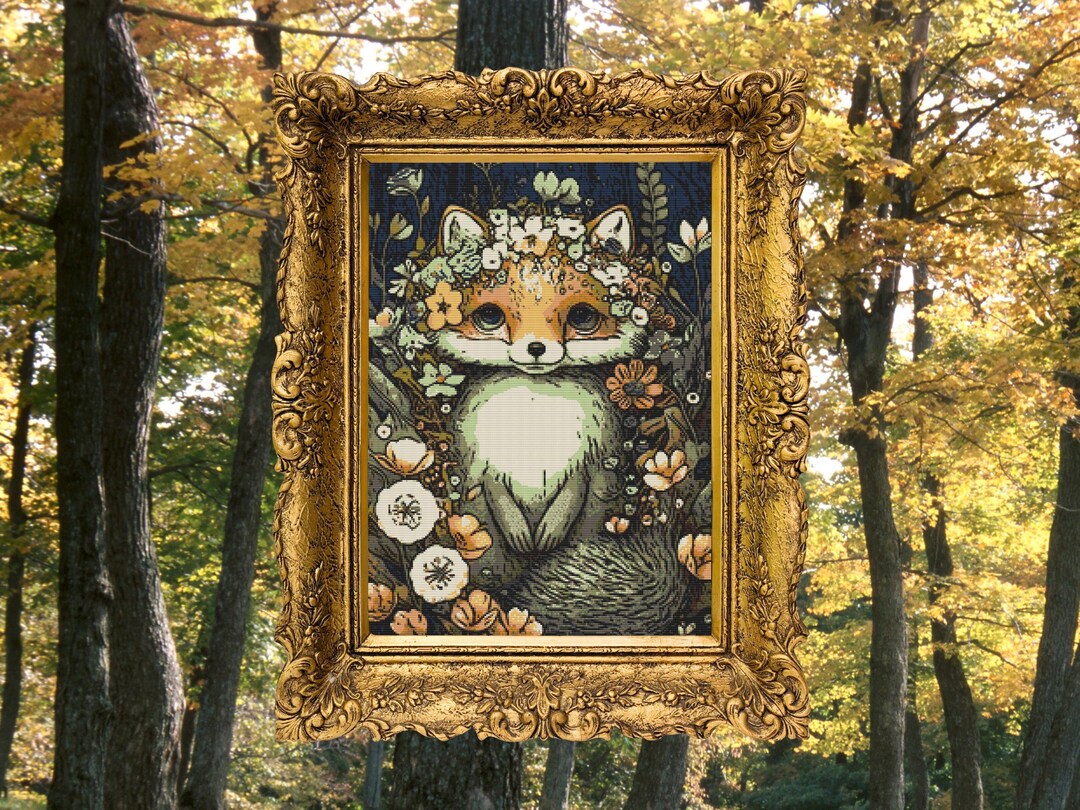 Whimsical Fox With Floral Crown Cross Stitch Pattern, Easy DIY Nature ...