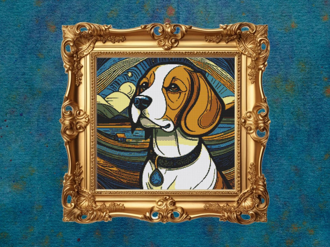 Beagle Cross Stitch Pattern PDF | Van Gogh Style Dog Embroidery Design ...