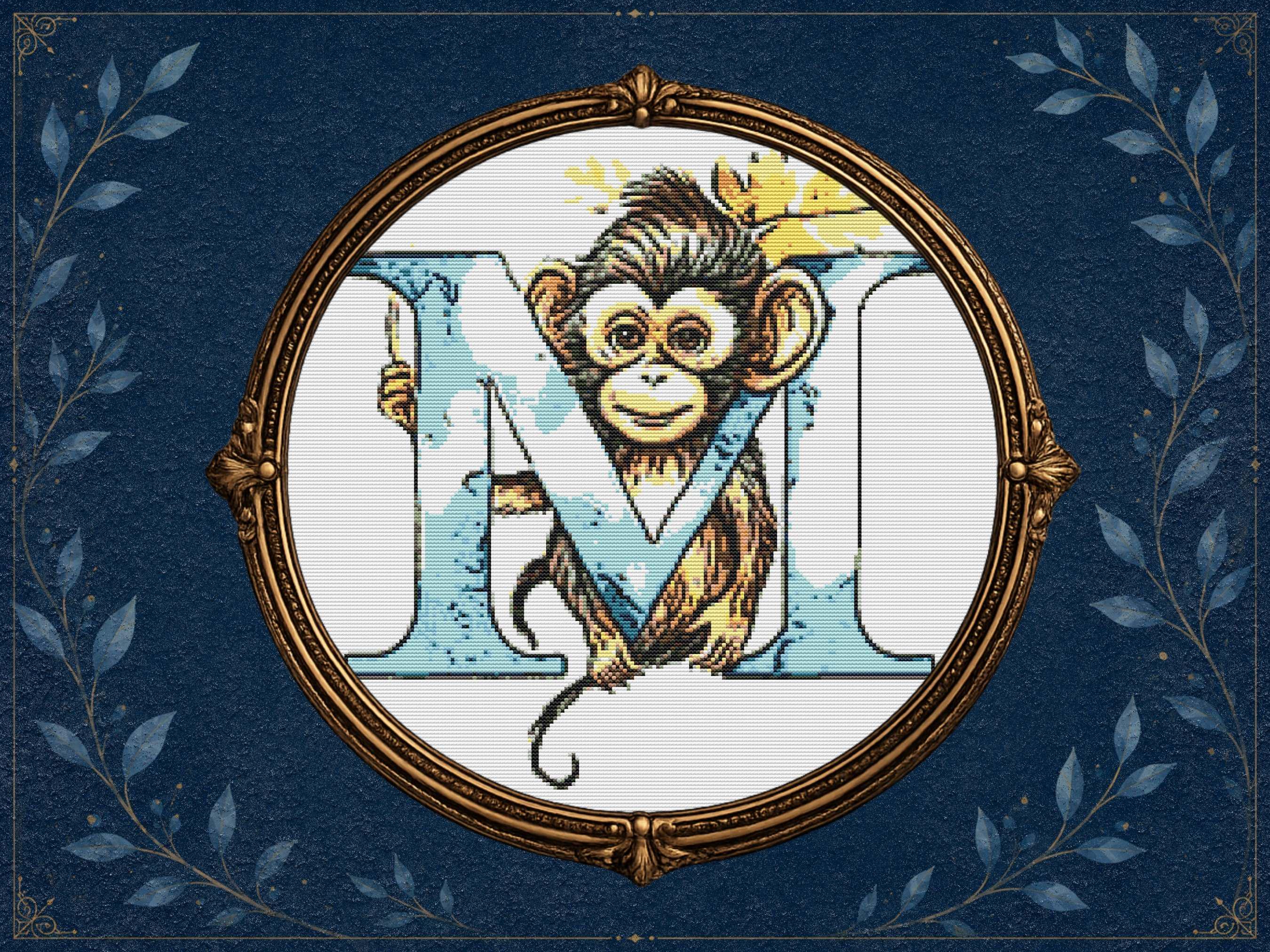 Monkey 'M' Letter Cross Stitch Pattern | Pattern Keeper Compatible