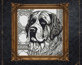 Charming Saint Bernard  Cross Stitch Kit - DIY Pet Portrait Embroidery - Adorable Dog Lover Gift - Playful Canine Craft Project